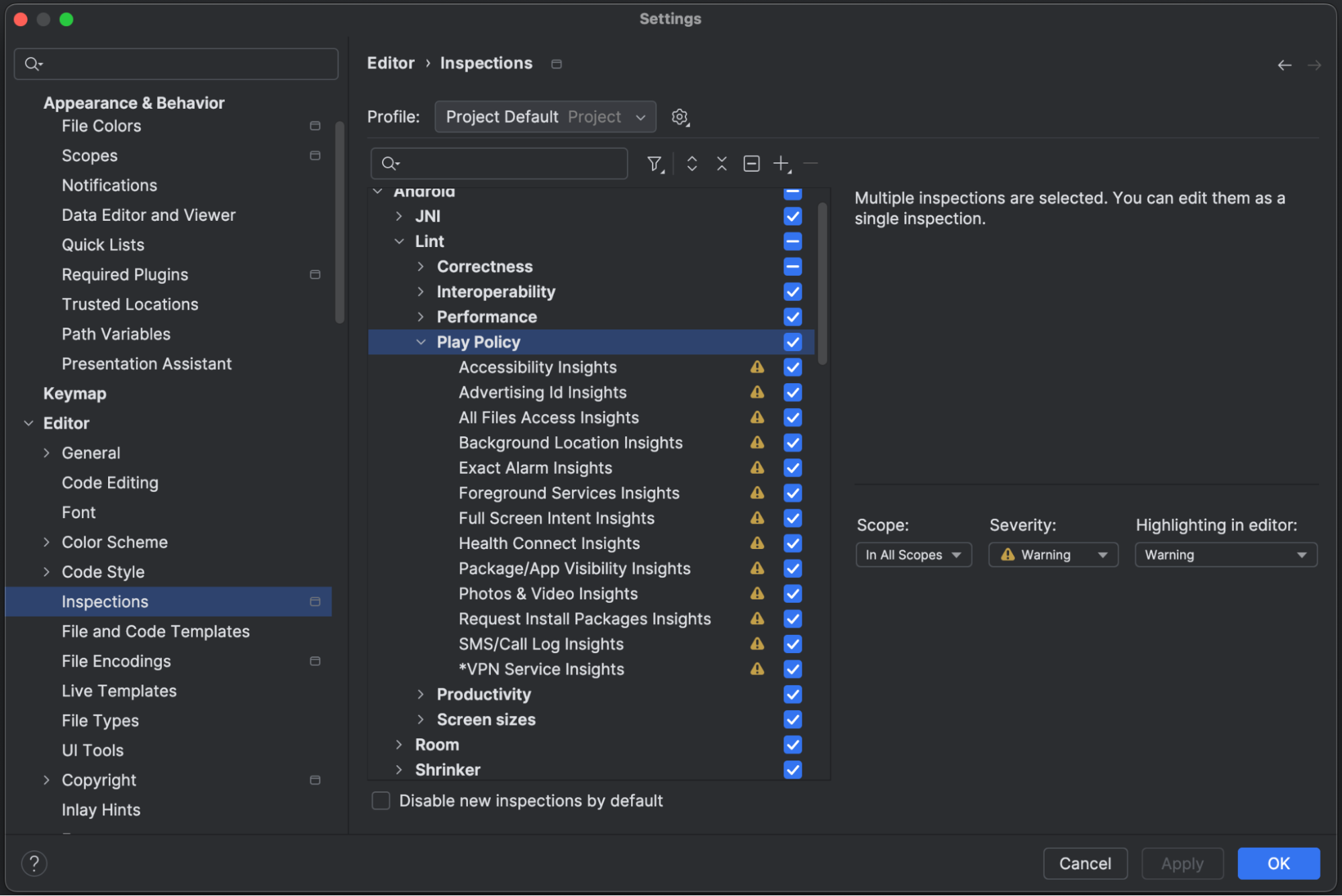 Play Policy Insights in Android Studio